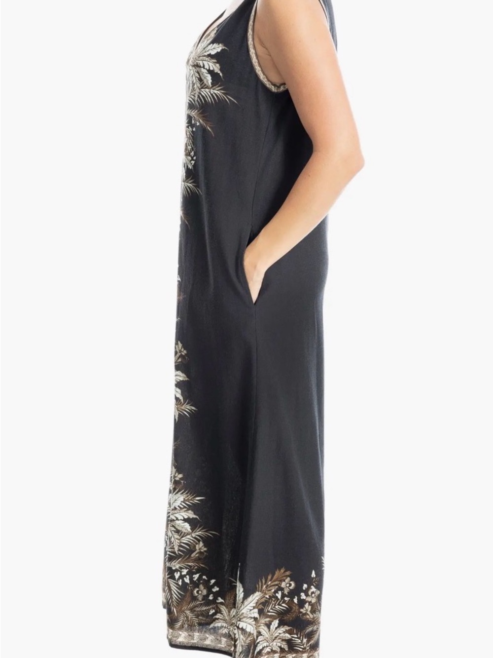 Max Studio Border Print Black Maxi Dress with Gold Botanical Motif size xl BOHO - Picture 4 of 8